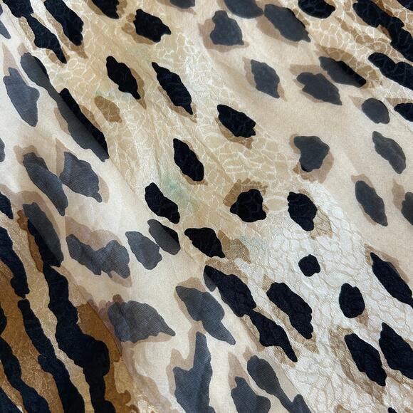 Oscar De La Renta Long Narrow Leopard Animal Print 100% Silk Scarf wStains 52x10 - Picture 4 of 11